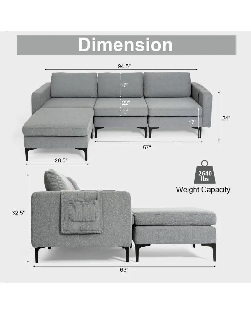 Modular L-shaped Sectional Sofa with Reversible Chaise and 2 USB Ports-Dark Gray - Dark Gray - Sofas & Loveseats