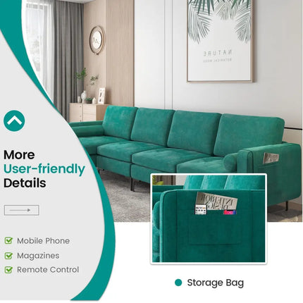Modular L-shaped Sectional Sofa with Reversible Chaise and 2 USB Ports-Teal - Teal - Sofas & Loveseats