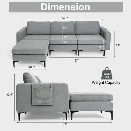 Modular L-shaped Sectional Sofa with Reversible Chaise and 2 USB Ports-Dark Gray - Dark Gray - Sofas & Loveseats