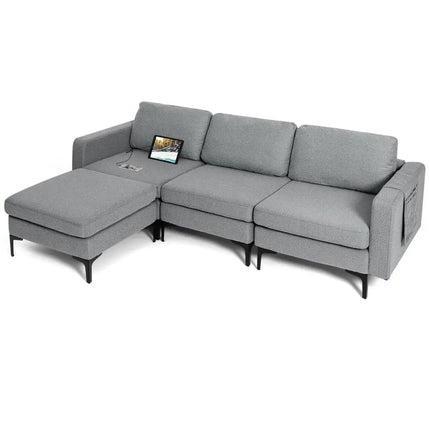 Modular L-shaped Sectional Sofa with Reversible Chaise and 2 USB Ports-Dark Gray - Dark Gray - Sofas & Loveseats
