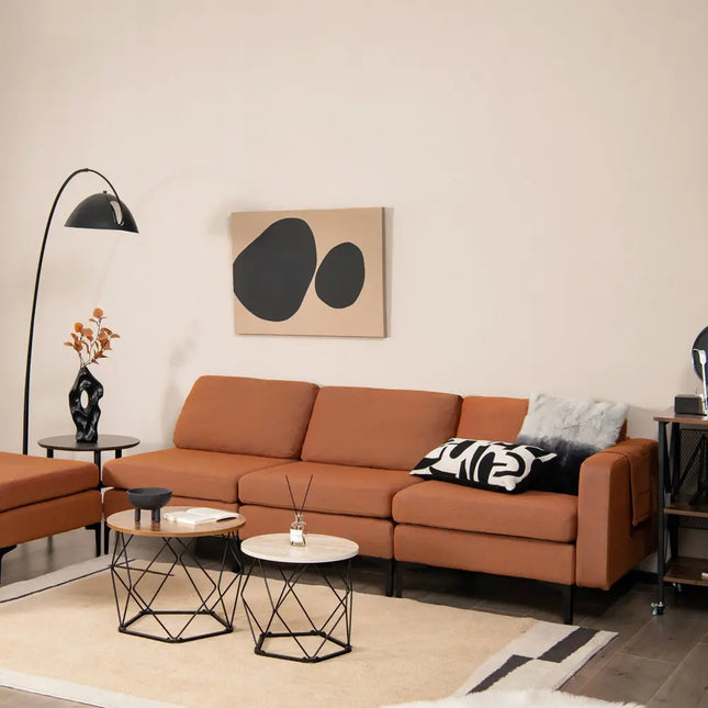 Modular L-shaped Sectional Sofa with Reversible Chaise and 2 USB Ports-Orange - Orange - Sofas & Loveseats