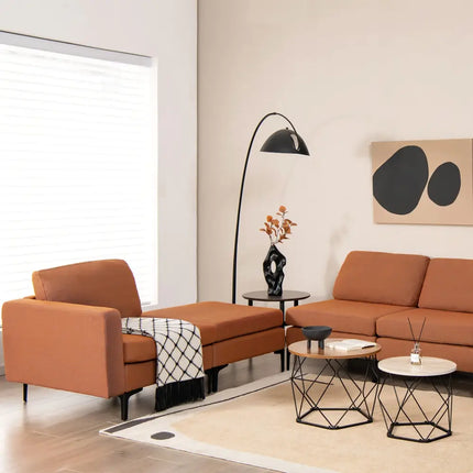 Modular L-shaped Sectional Sofa with Reversible Chaise and 2 USB Ports-Orange - Orange - Sofas & Loveseats