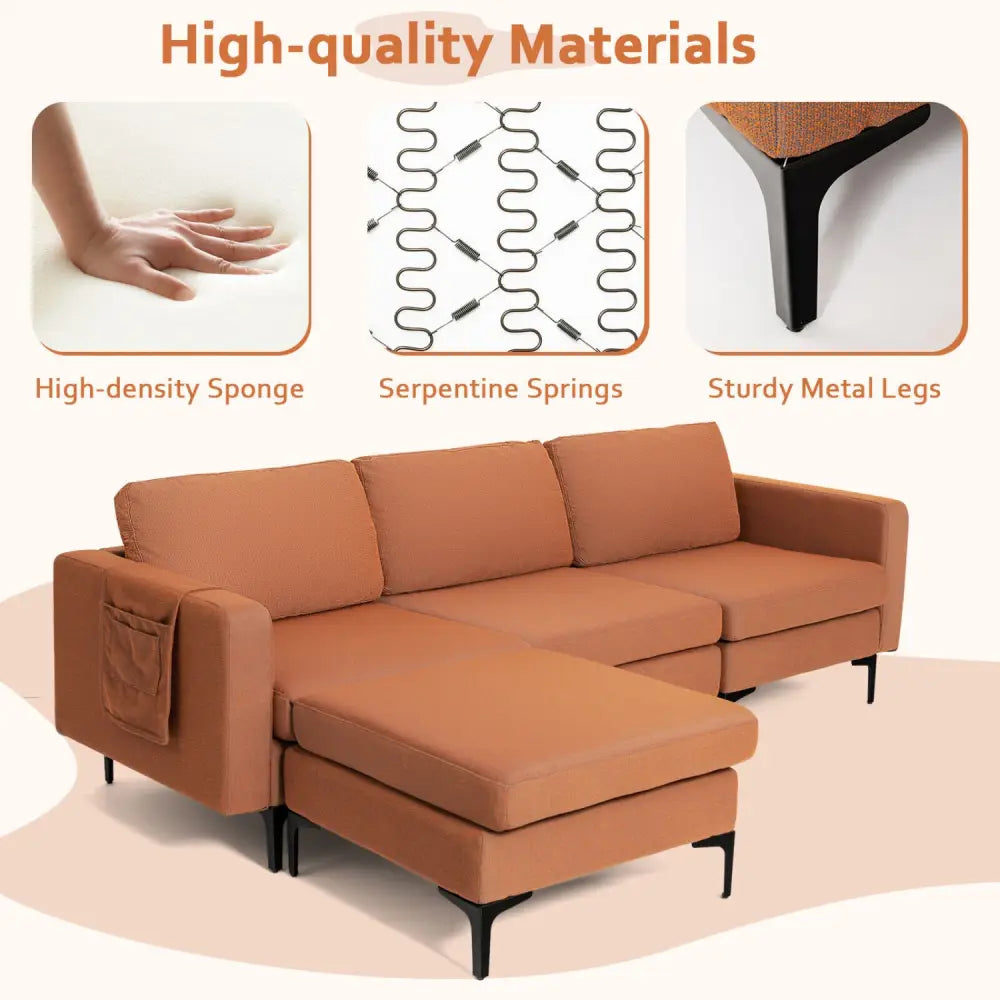 Modular L-shaped Sectional Sofa with Reversible Chaise and 2 USB Ports-Orange - Orange - Sofas & Loveseats