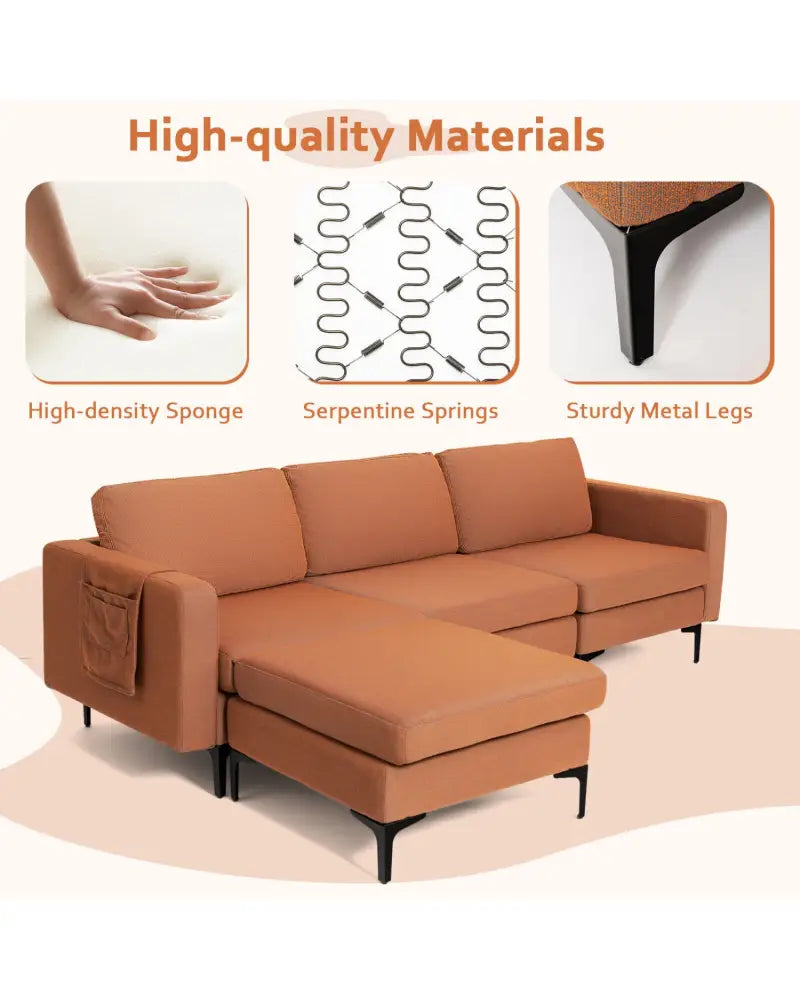 Modular L-shaped Sectional Sofa with Reversible Chaise and 2 USB Ports-Orange - Orange - Sofas & Loveseats