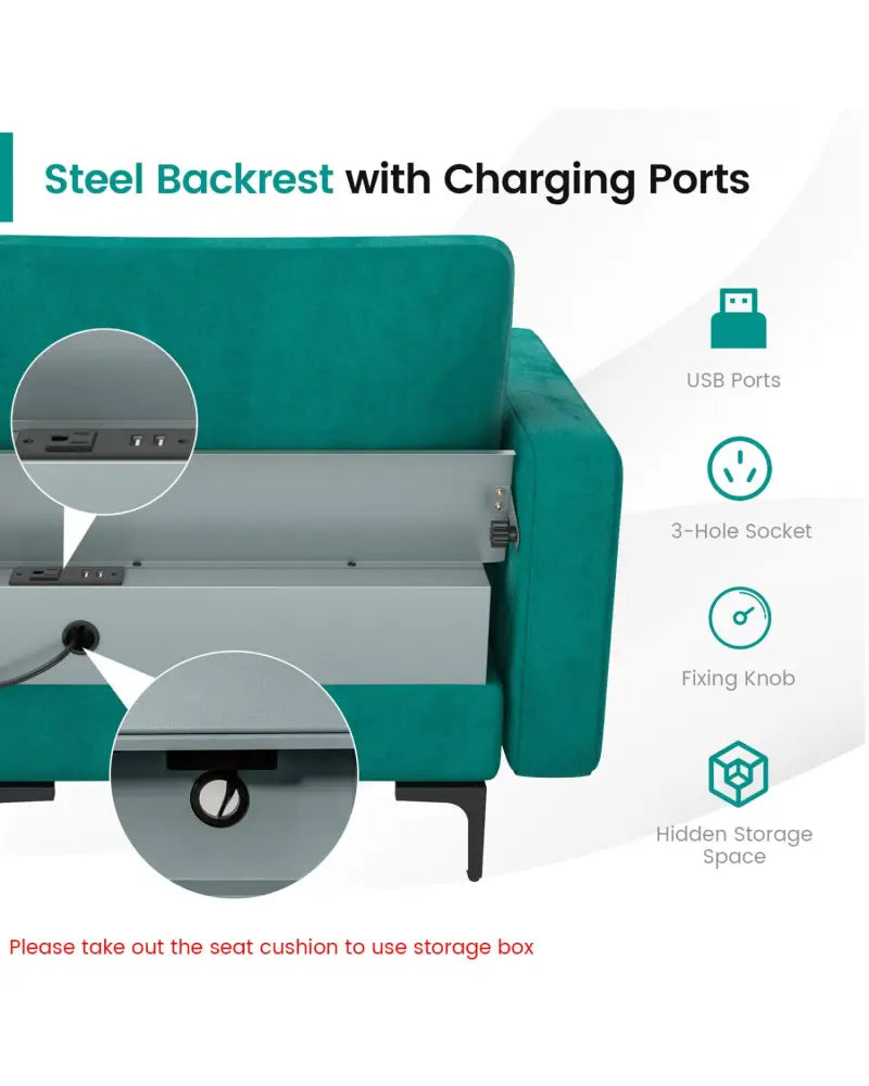 Modular L-shaped Sectional Sofa with Reversible Chaise and 2 USB Ports-Teal - Teal - Sofas & Loveseats