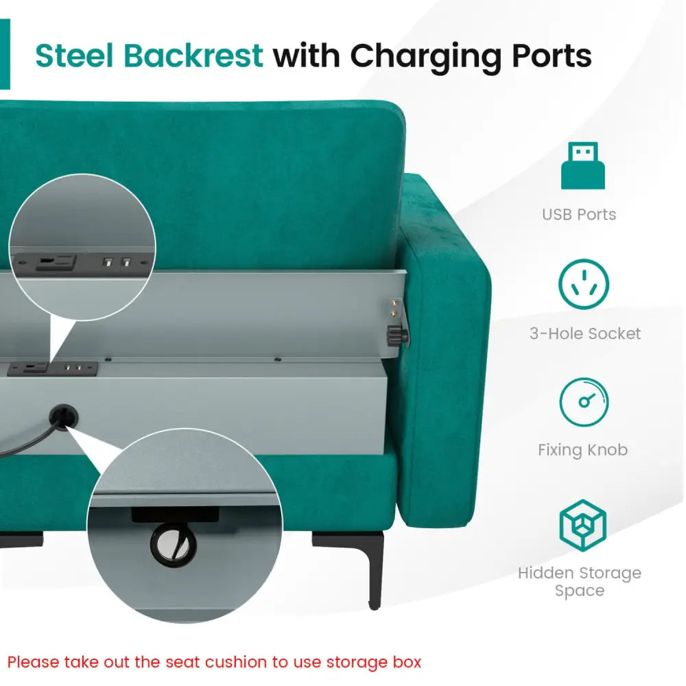 Modular L-shaped Sectional Sofa with Reversible Chaise and 2 USB Ports-Teal - Teal - Sofas & Loveseats