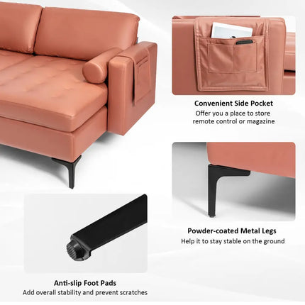 Modular L-shaped Sectional Sofa with Reversible Chaise and 2 USB Ports-Pink - Pink - Sofas & Loveseats