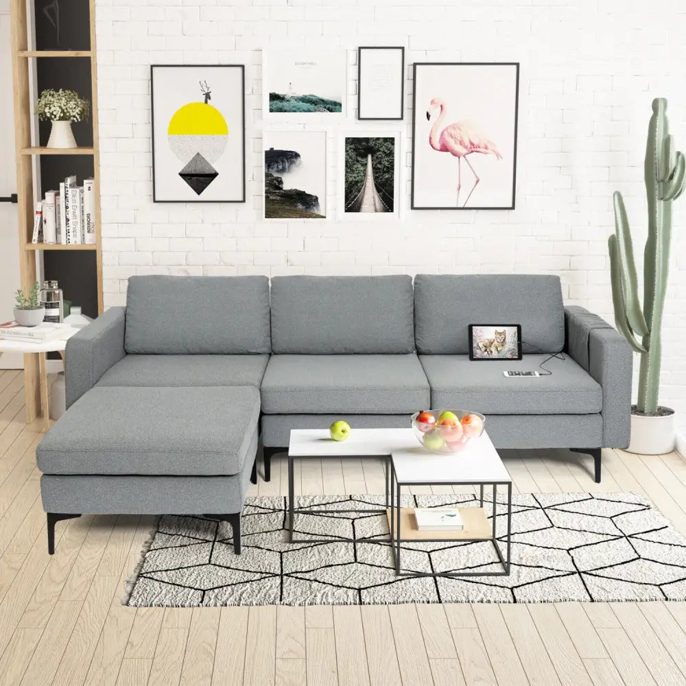 Modular L-shaped Sectional Sofa with Reversible Chaise and 2 USB Ports-Dark Gray - Dark Gray - Sofas & Loveseats