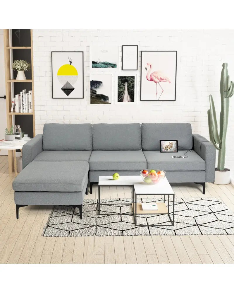 Modular L-shaped Sectional Sofa with Reversible Chaise and 2 USB Ports-Dark Gray - Dark Gray - Sofas & Loveseats