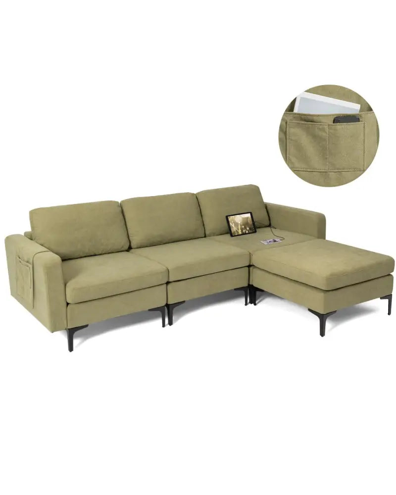 Modular L-shaped Sectional Sofa with Reversible Chaise and 2 USB Ports-Green - Green - Sofas & Loveseats