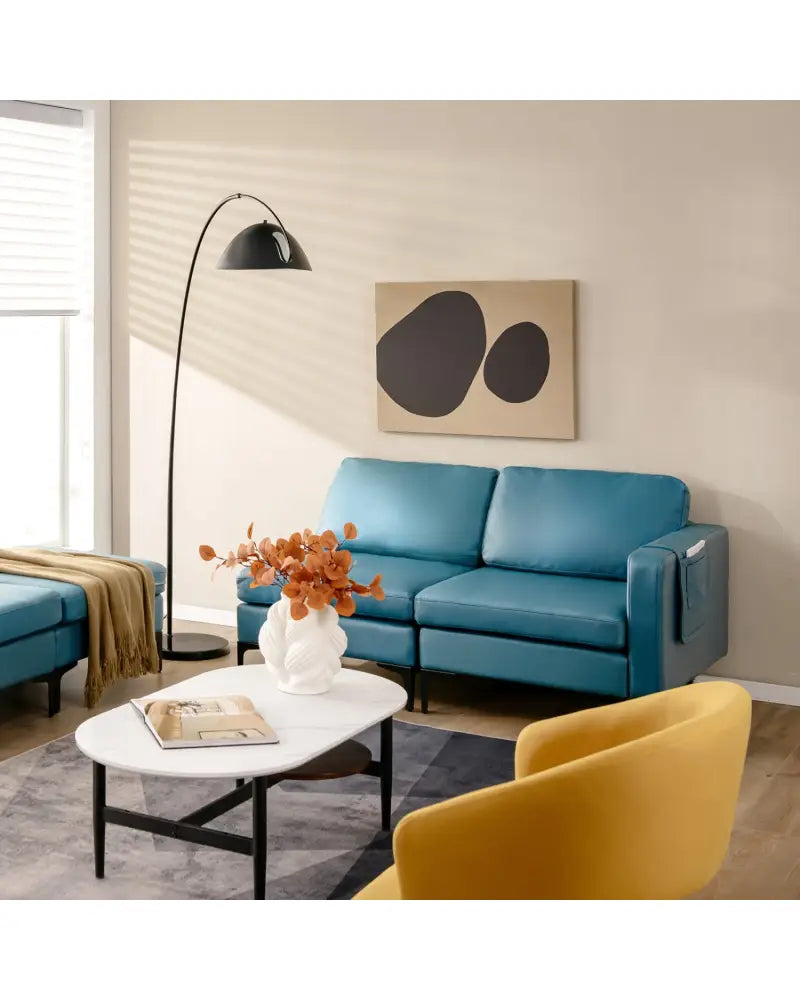 Modular L-shaped Sectional Sofa with Reversible Chaise and 2 USB Ports-Blue - Blue - Sofas & Loveseats