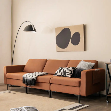 Modular L-shaped Sectional Sofa with Reversible Chaise and 2 USB Ports-Orange - Orange - Sofas & Loveseats