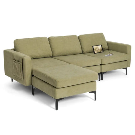 Modular L-shaped Sectional Sofa with Reversible Chaise and 2 USB Ports-Green - Green - Sofas & Loveseats