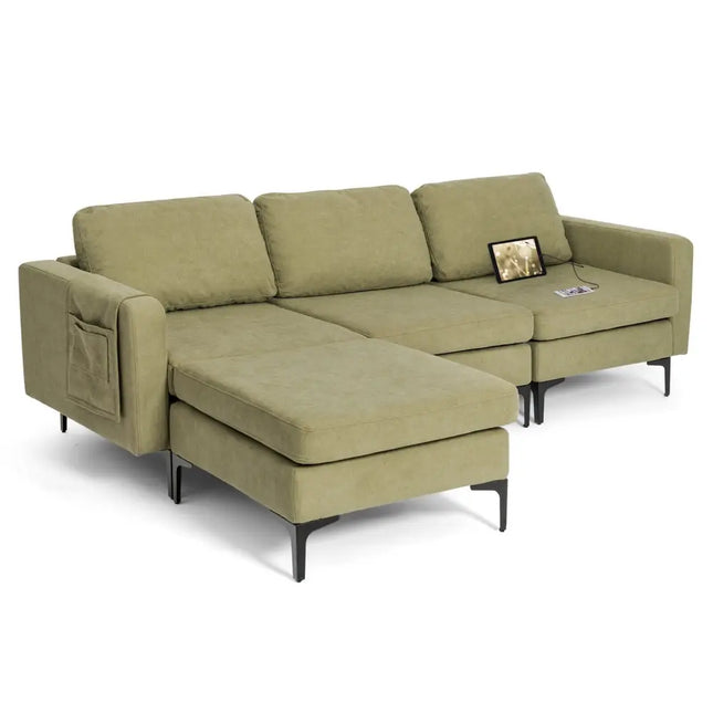 Modular L-shaped Sectional Sofa with Reversible Chaise and 2 USB Ports-Green - Green - Sofas & Loveseats