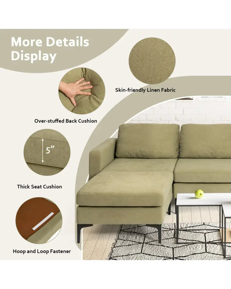 Modular L-shaped Sectional Sofa with Reversible Chaise and 2 USB Ports-Green - Green - Sofas & Loveseats