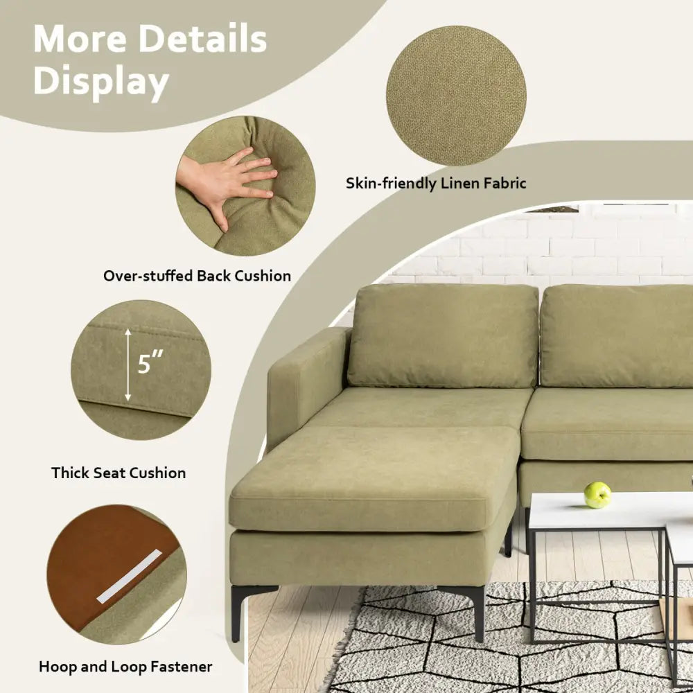 Modular L-shaped Sectional Sofa with Reversible Chaise and 2 USB Ports-Green - Green - Sofas & Loveseats