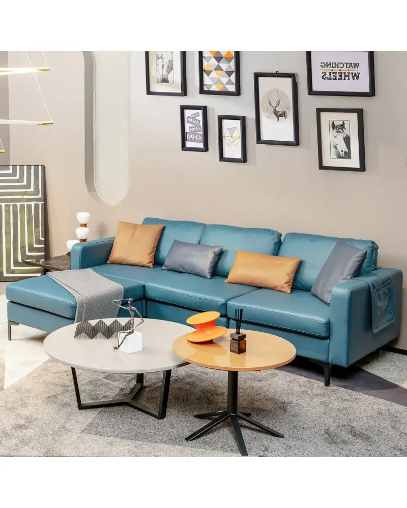 Modular L-shaped Sectional Sofa with Reversible Chaise and 2 USB Ports-Blue - Blue - Sofas & Loveseats
