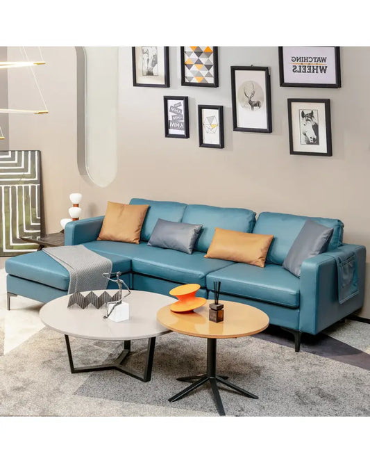Modular L-shaped Sectional Sofa with Reversible Chaise and 2 USB Ports-Blue - Blue - Sofas & Loveseats