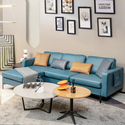 Modular L-shaped Sectional Sofa with Reversible Chaise and 2 USB Ports-Blue - Blue - Sofas & Loveseats