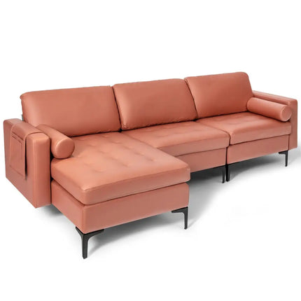 Modular L-shaped Sectional Sofa with Reversible Chaise and 2 USB Ports-Pink - Pink - Sofas & Loveseats