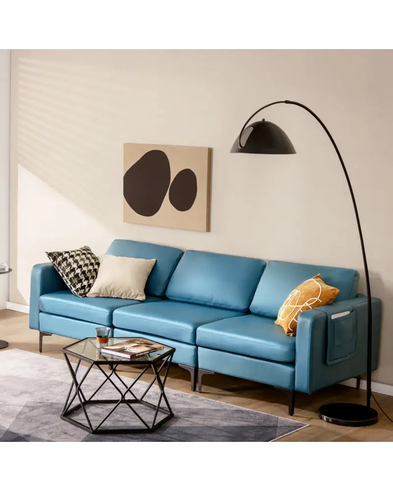 Modular L-shaped Sectional Sofa with Reversible Chaise and 2 USB Ports-Blue - Blue - Sofas & Loveseats