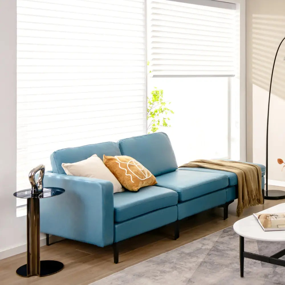 Modular L-shaped Sectional Sofa with Reversible Chaise and 2 USB Ports-Blue - Blue - Sofas & Loveseats