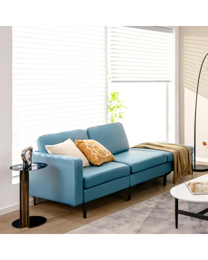 Modular L-shaped Sectional Sofa with Reversible Chaise and 2 USB Ports-Blue - Blue - Sofas & Loveseats
