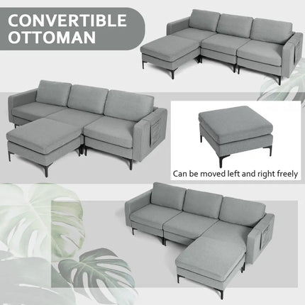 Modular L-shaped Sectional Sofa with Reversible Chaise and 2 USB Ports-Dark Gray - Dark Gray - Sofas & Loveseats