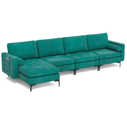 Modular L-shaped Sectional Sofa with Reversible Chaise and 2 USB Ports-Teal - Teal - Sofas & Loveseats