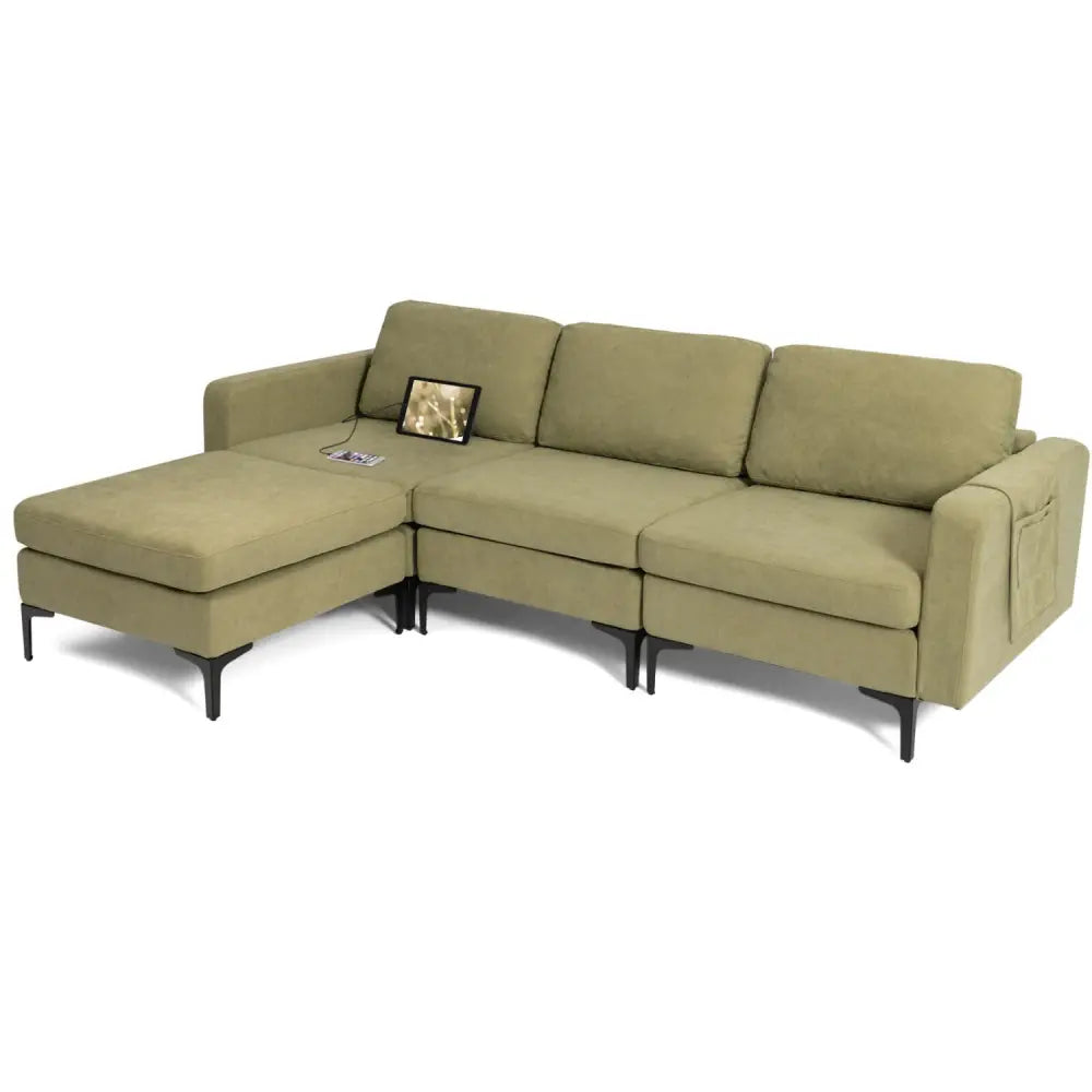 Modular L-shaped Sectional Sofa with Reversible Chaise and 2 USB Ports-Green - Green - Sofas & Loveseats