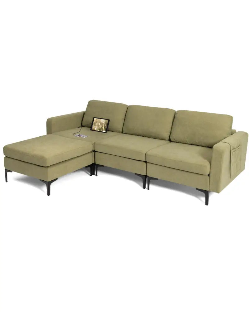 Modular L-shaped Sectional Sofa with Reversible Chaise and 2 USB Ports-Green - Green - Sofas & Loveseats