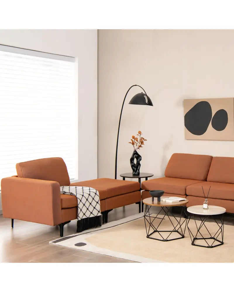 Modular L-shaped Sectional Sofa with Reversible Chaise and 2 USB Ports-Orange - Orange - Sofas & Loveseats