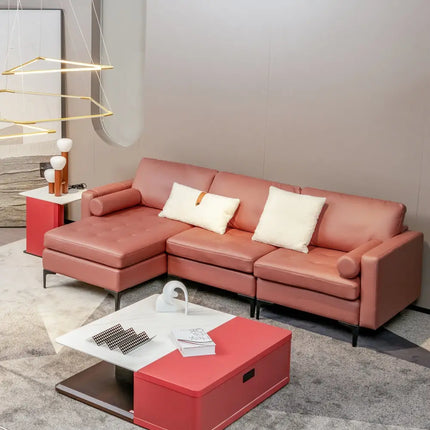 Modular L-shaped Sectional Sofa with Reversible Chaise and 2 USB Ports-Pink - Pink - Sofas & Loveseats