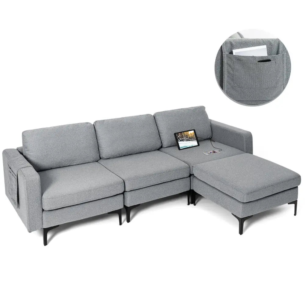 Modular L-shaped Sectional Sofa with Reversible Chaise and 2 USB Ports-Dark Gray - Dark Gray - Sofas & Loveseats