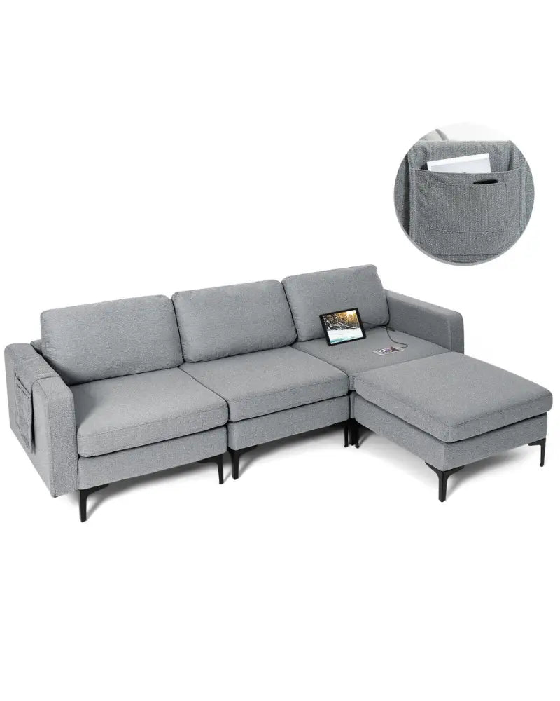 Modular L-shaped Sectional Sofa with Reversible Chaise and 2 USB Ports-Dark Gray - Dark Gray - Sofas & Loveseats