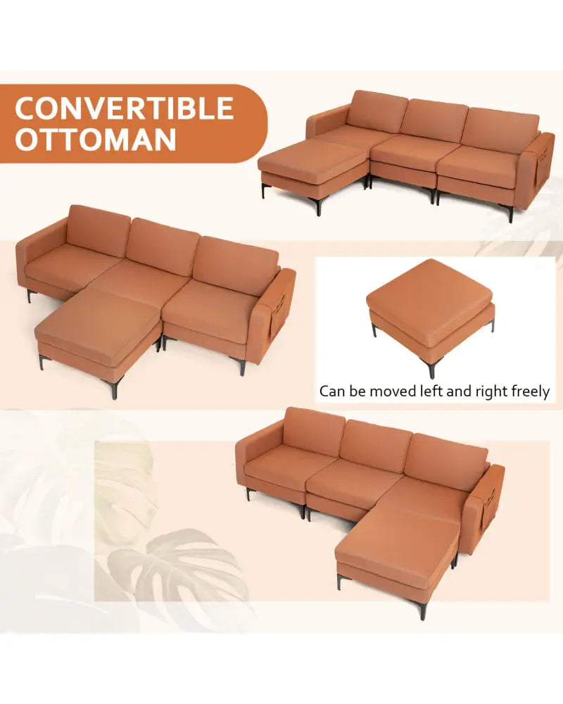 Modular L-shaped Sectional Sofa with Reversible Chaise and 2 USB Ports-Orange - Orange - Sofas & Loveseats