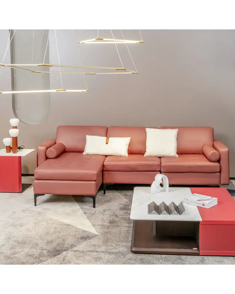 Modular L-shaped Sectional Sofa with Reversible Chaise and 2 USB Ports-Pink - Pink - Sofas & Loveseats