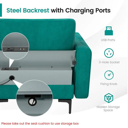 Modular L-shaped Sectional Sofa with Reversible Chaise and 2 USB Ports-Teal - Teal - Sofas & Loveseats