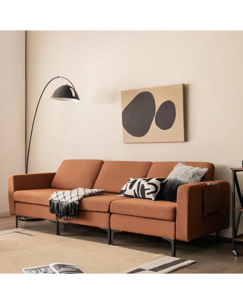 Modular L-shaped Sectional Sofa with Reversible Chaise and 2 USB Ports-Orange - Orange - Sofas & Loveseats
