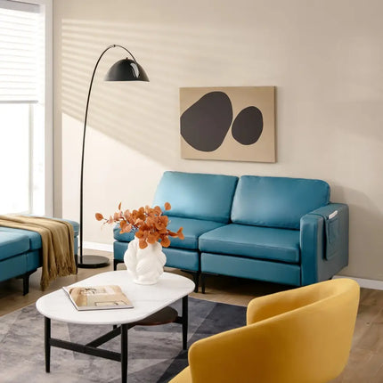 Modular L-shaped Sectional Sofa with Reversible Ottoman and 2 USB Ports-Blue - Blue - Sofas & Loveseats