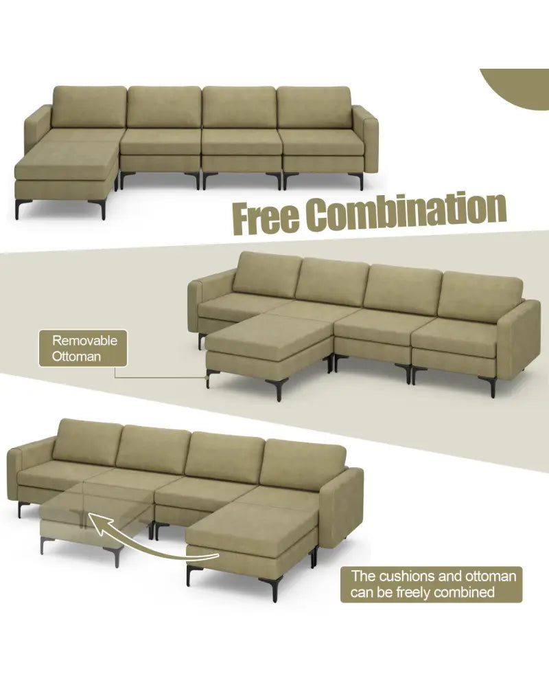 Modular L-shaped Sectional Sofa with Reversible Ottoman and 2 USB Ports-Green - Green - Sofas & Loveseats