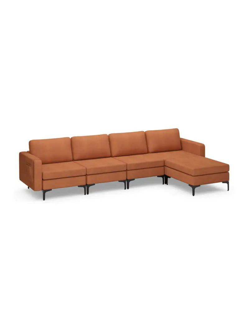Modular L-shaped Sectional Sofa with Reversible Ottoman and 2 USB Ports-Orange - Orange - Sofas & Loveseats