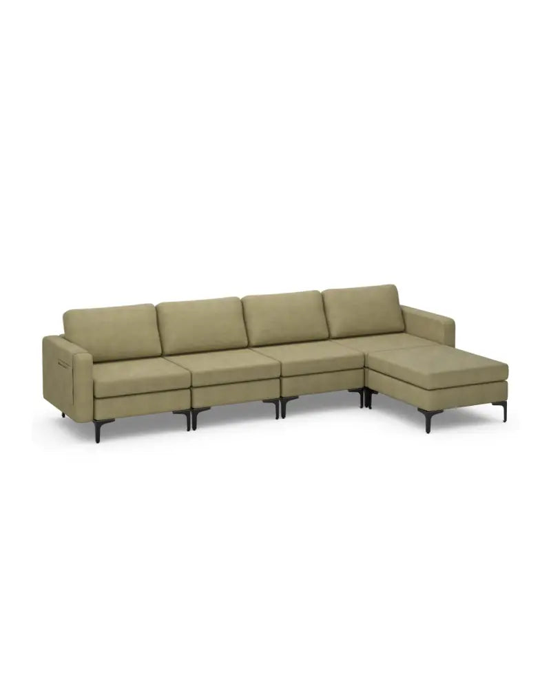 Modular L-shaped Sectional Sofa with Reversible Ottoman and 2 USB Ports-Green - Green - Sofas & Loveseats