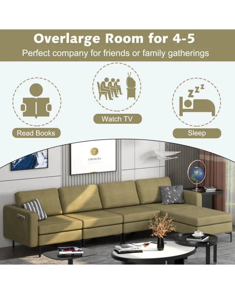 Modular L-shaped Sectional Sofa with Reversible Ottoman and 2 USB Ports-Green - Green - Sofas & Loveseats