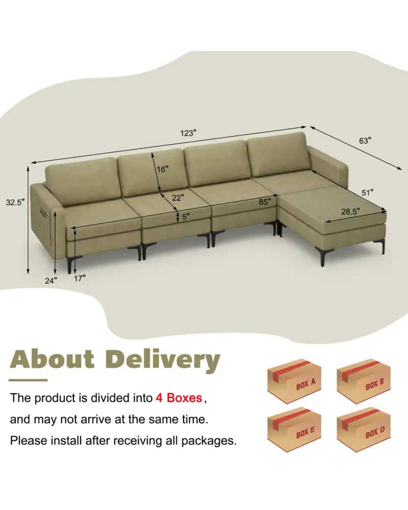 Modular L-shaped Sectional Sofa with Reversible Ottoman and 2 USB Ports-Green - Green - Sofas & Loveseats