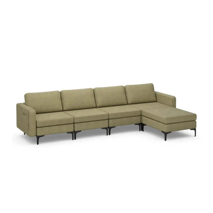 Modular L-shaped Sectional Sofa with Reversible Ottoman and 2 USB Ports-Green - Green - Sofas & Loveseats