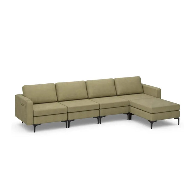 Modular L-shaped Sectional Sofa with Reversible Ottoman and 2 USB Ports-Green - Green - Sofas & Loveseats