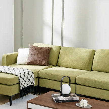 Modular L-shaped Sectional Sofa with Reversible Ottoman and 2 USB Ports-Green - Green - Sofas & Loveseats