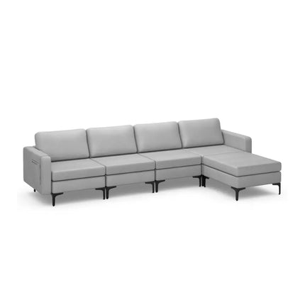 Modular L-shaped Sectional Sofa with Reversible Ottoman and 2 USB Ports-Light Gray - Light Gray - Sofas & Loveseats