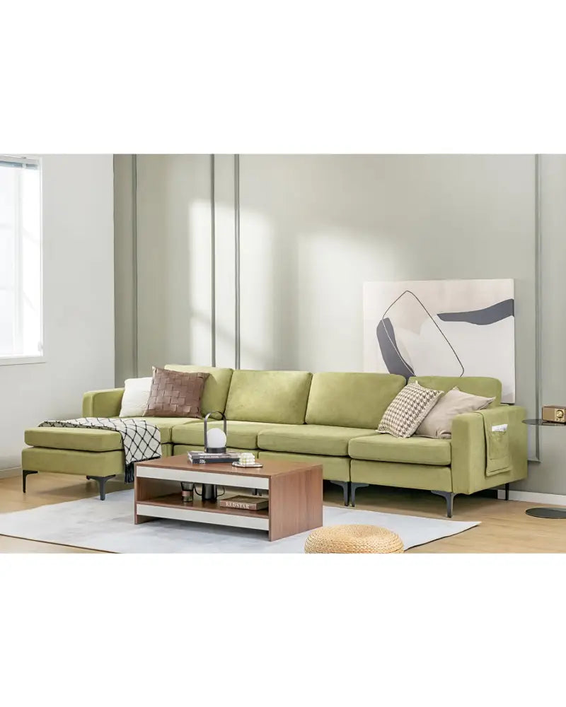 Modular L-shaped Sectional Sofa with Reversible Ottoman and 2 USB Ports-Green - Green - Sofas & Loveseats